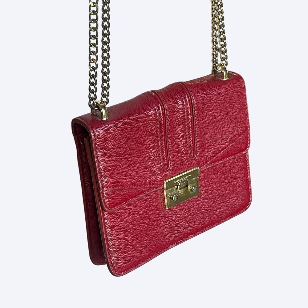 Charles & Keith Red Leather Shoulder Crossbody Bag Gold Chain Strap Push-Lock - Picture 4 of 11